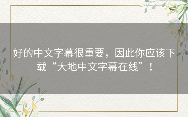 好的中文字幕很重要，因此你应该下载“大地中文字幕在线”！