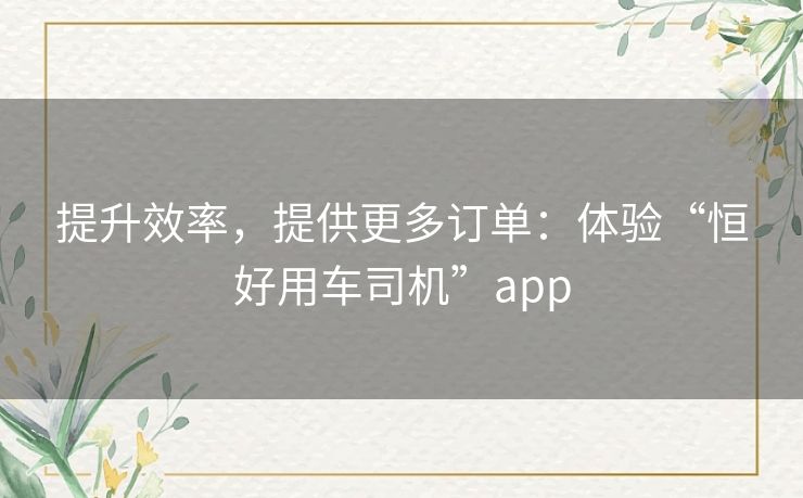 提升效率，提供更多订单：体验“恒好用车司机”app