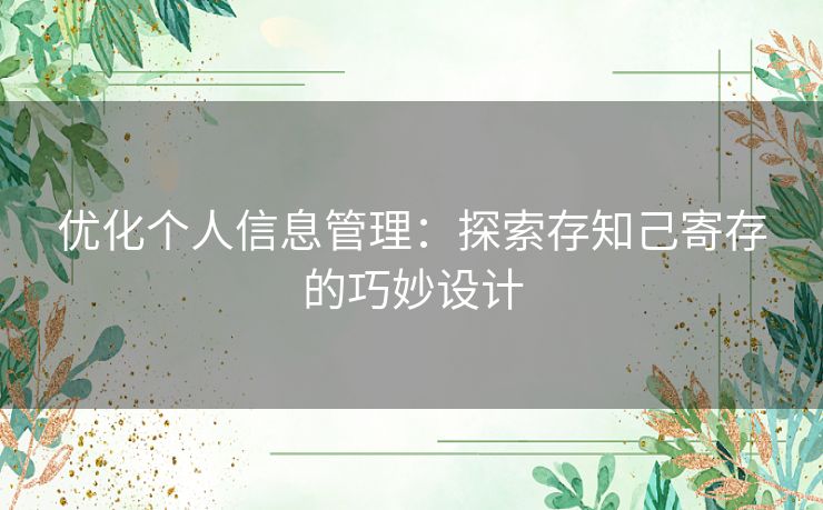 优化个人信息管理：探索存知己寄存的巧妙设计