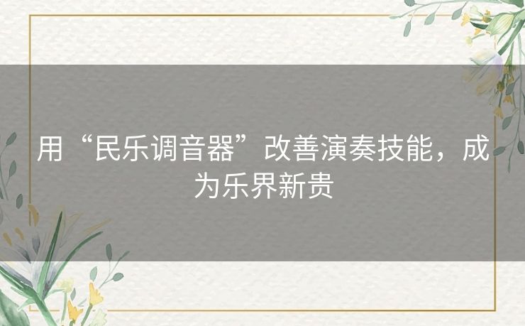 用“民乐调音器”改善演奏技能，成为乐界新贵