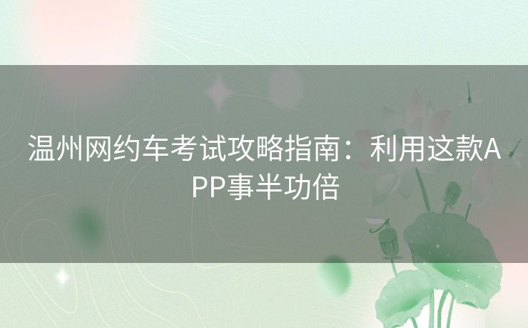 温州网约车考试攻略指南：利用这款APP事半功倍