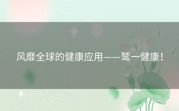 风靡全球的健康应用——鹫一健康！