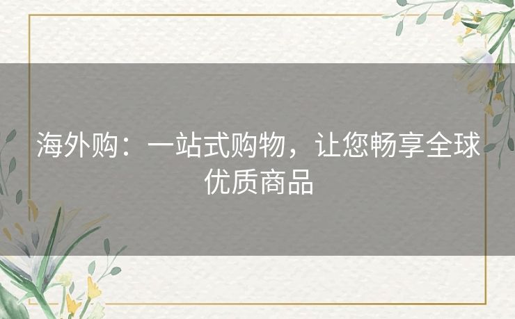 海外购：一站式购物，让您畅享全球优质商品