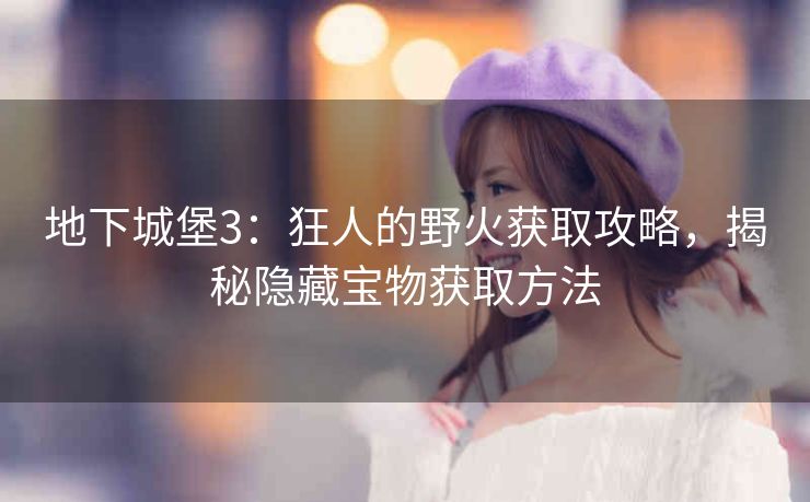 地下城堡3：狂人的野火获取攻略，揭秘隐藏宝物获取方法