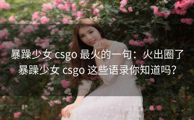 暴躁少女 csgo 最火的一句：火出圈了暴躁少女 csgo 这些语录你知道吗？