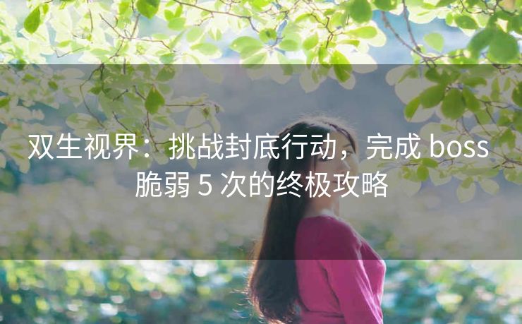 双生视界：挑战封底行动，完成 boss 脆弱 5 次的终极攻略